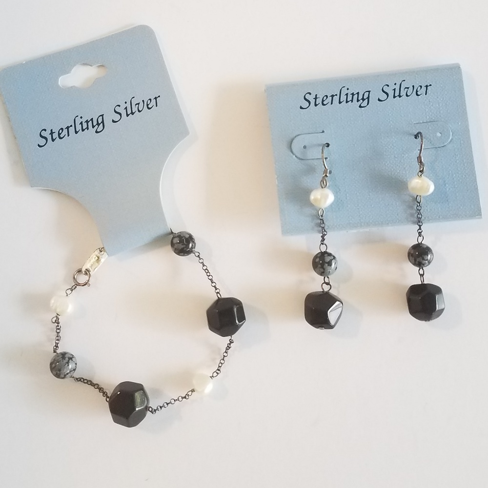 Earring and Bracelet Set ~ Stones & Silver